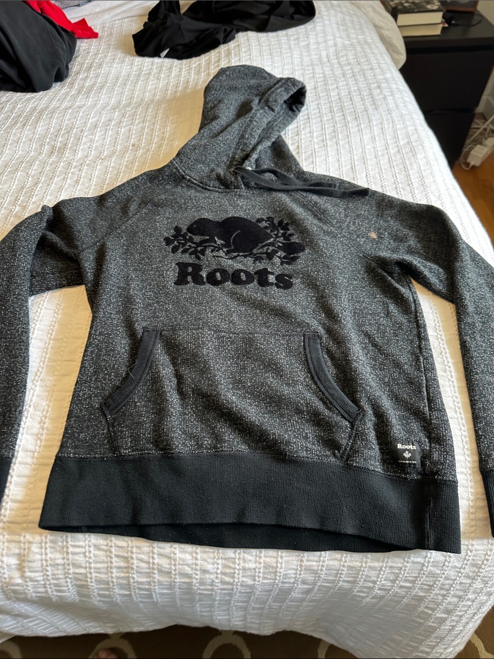 Roots Women's Black Heather Logo Hoodie